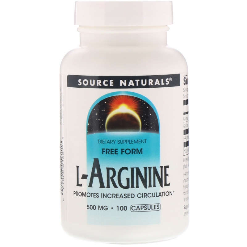 Source Naturals, L-аргинин, в свободной форме, 500 мг, 100 капсул