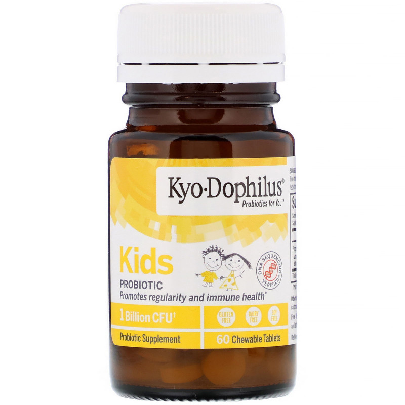 Kyolic, Детский Kyo-дофилус, жевательные таблетки с ванилью, 60 таблеток