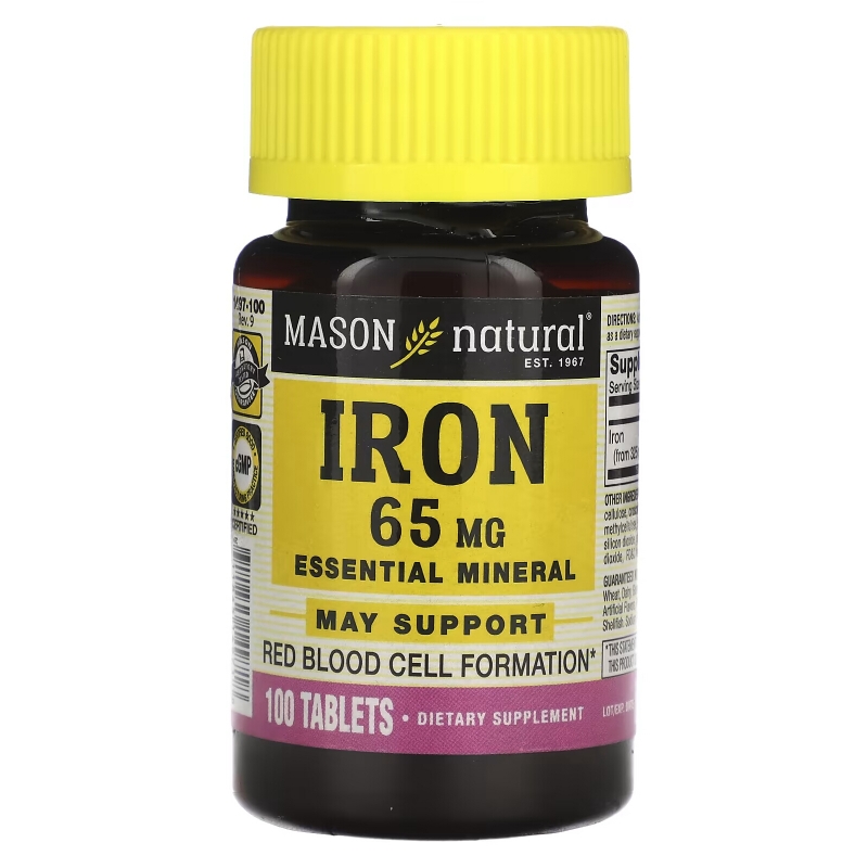 Mason Natural Iron Sugar Free 65 mg 100 Green Tablets