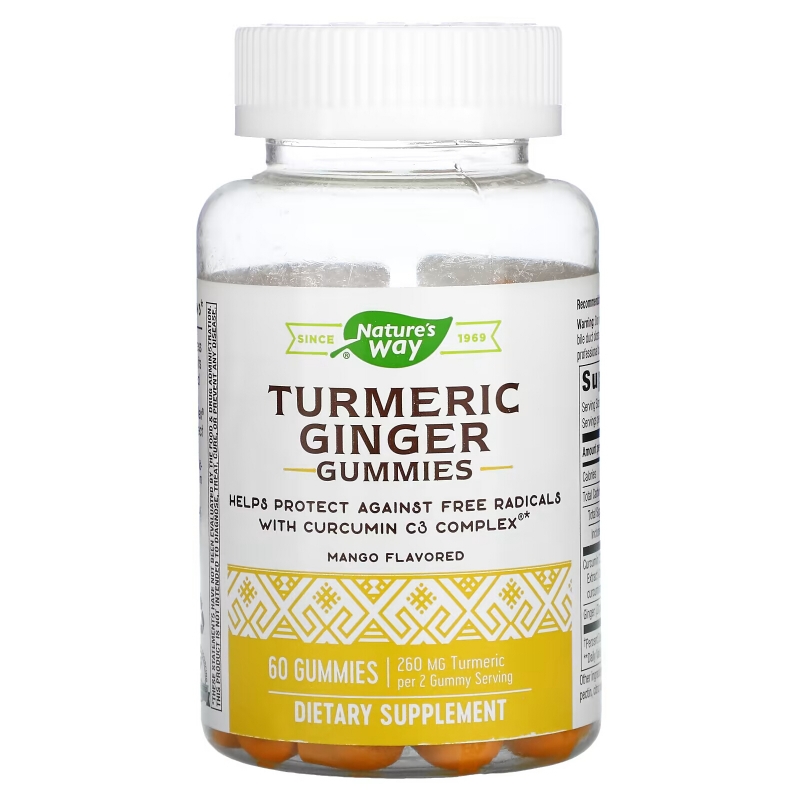 Nature's Way, Turmeric Ginger Gummies, Mango, 130 mg, 60 Gummies