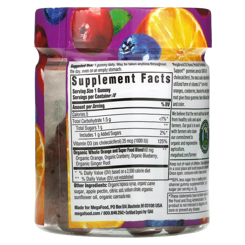 MegaFood, D3, Mixed Fruit, 1,000 IU (25 mcg), 70 Gummies