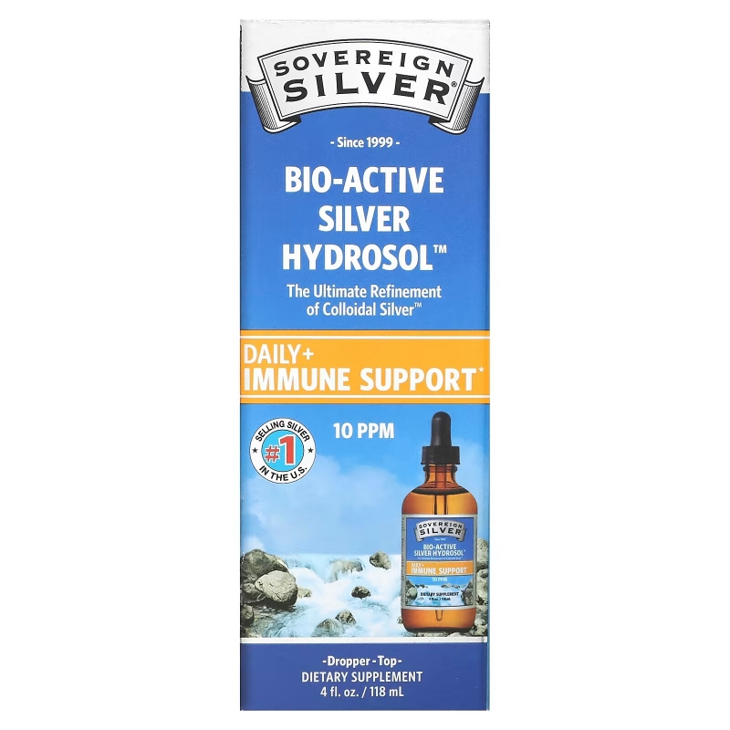 Sovereign Silver, Bio-Active Silver Hydrosol Dropper-Top, 10 PPM, 4 fl oz (118 ml)