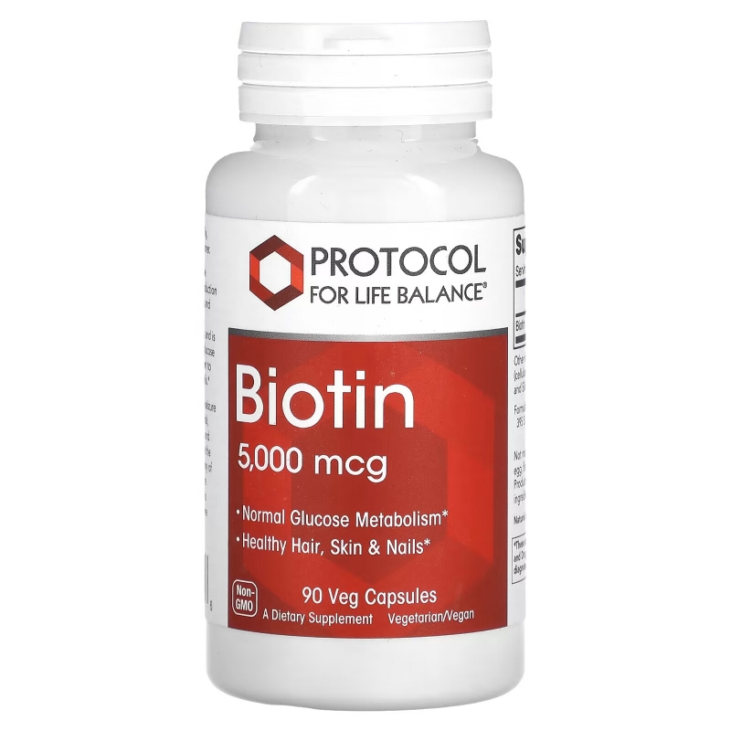 Protocol for Life Balance, Biotin, 5,000 mcg, 90 Veg Capsules