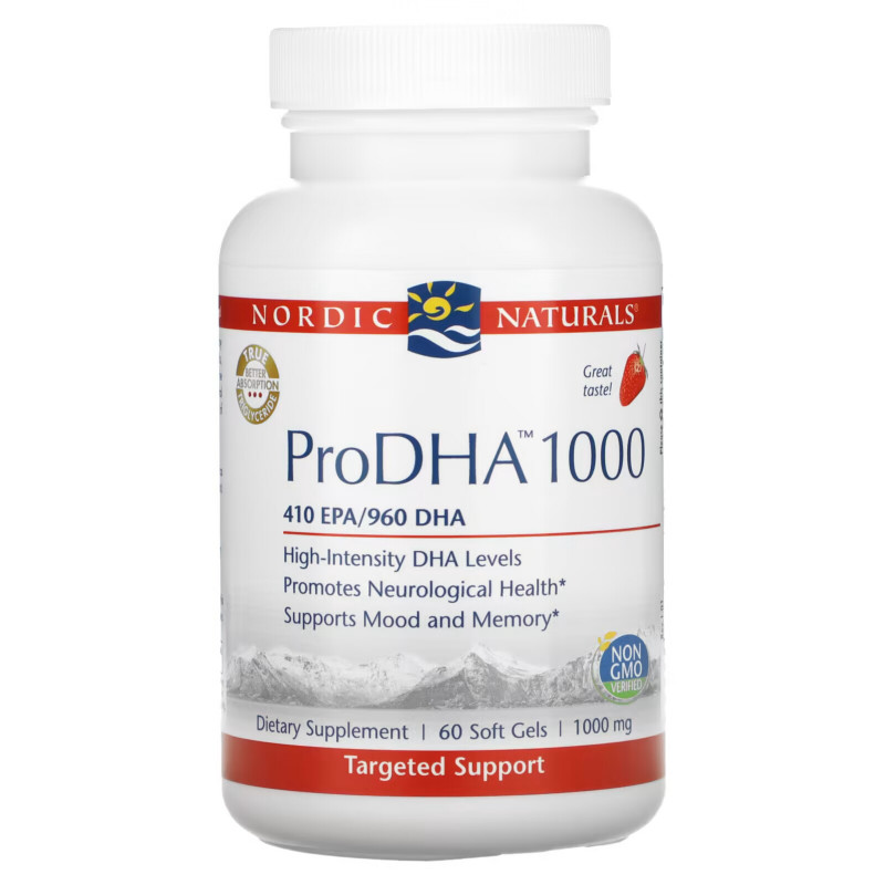 Nordic Naturals, ProDHA 1000, Ароматизатор Клубники, 1000 мг, 60 Капсул