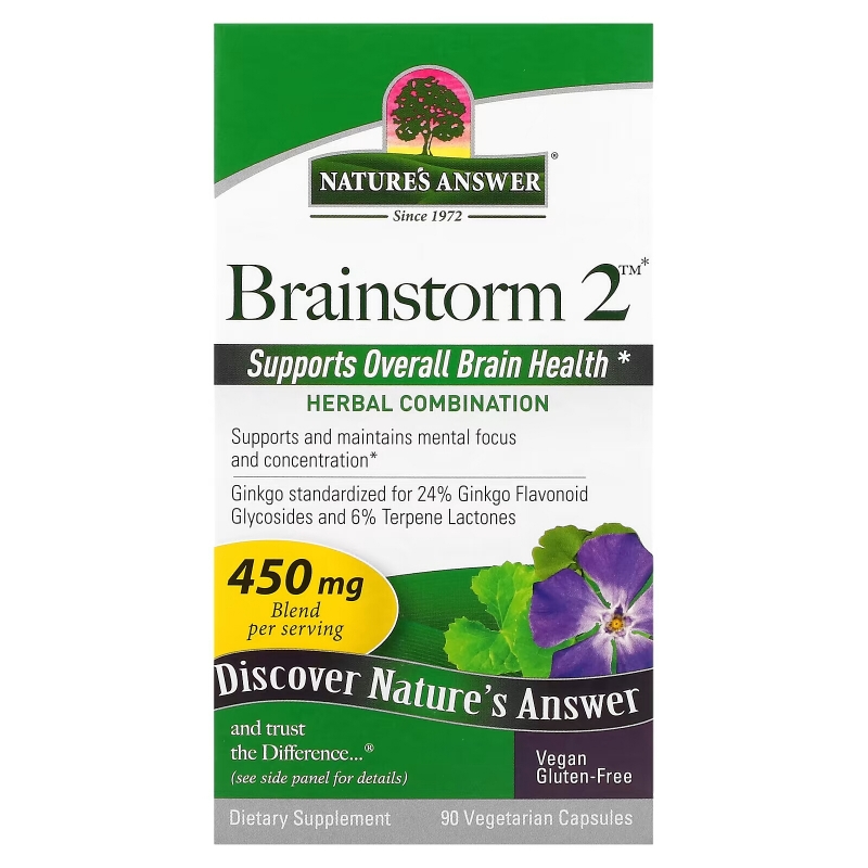 Nature's Answer, Brainstorm 2, Herbal Combination, 450 mg, 90 Vegetarian Capsules