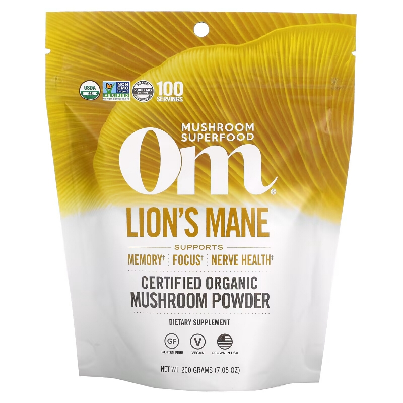 Om Mushrooms, Certified Organic Mushroom Powder, Lion's Mane, 7.05 oz ( 200 g)