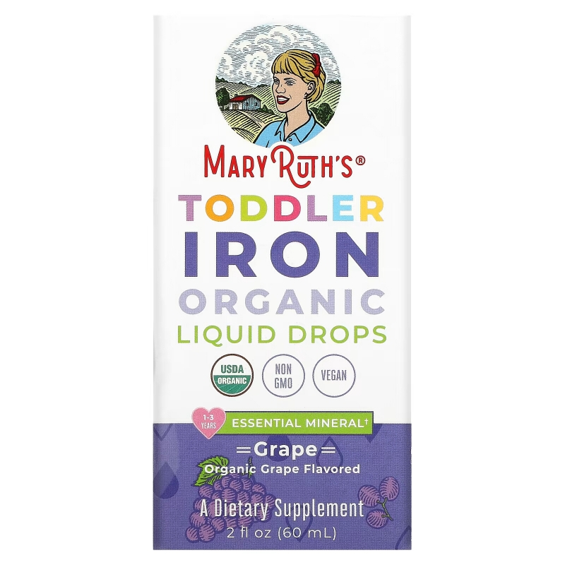 MaryRuth Organics, Органические жидкие капли с железом для малышей, для детей от 1 до 3 лет, с виноградом, 60 мл (2 жидк. Унции)