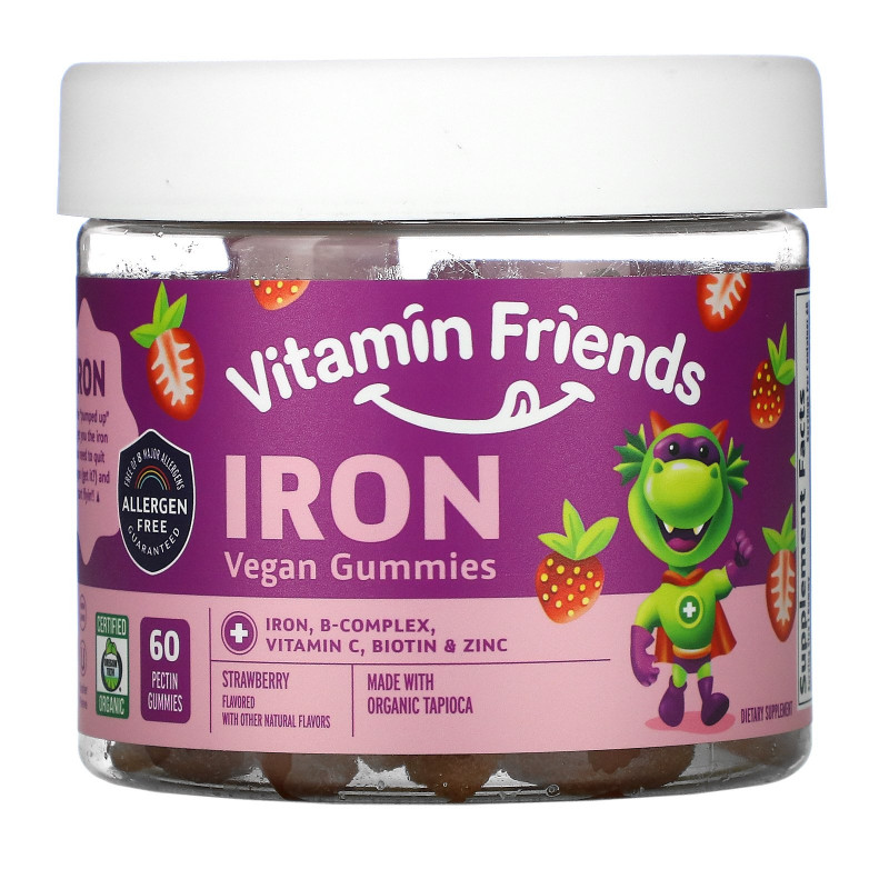 Vitamin Friends Железосодержащие жевательные конфеты мишки клубника 15 мг 60 пектиновых мишек