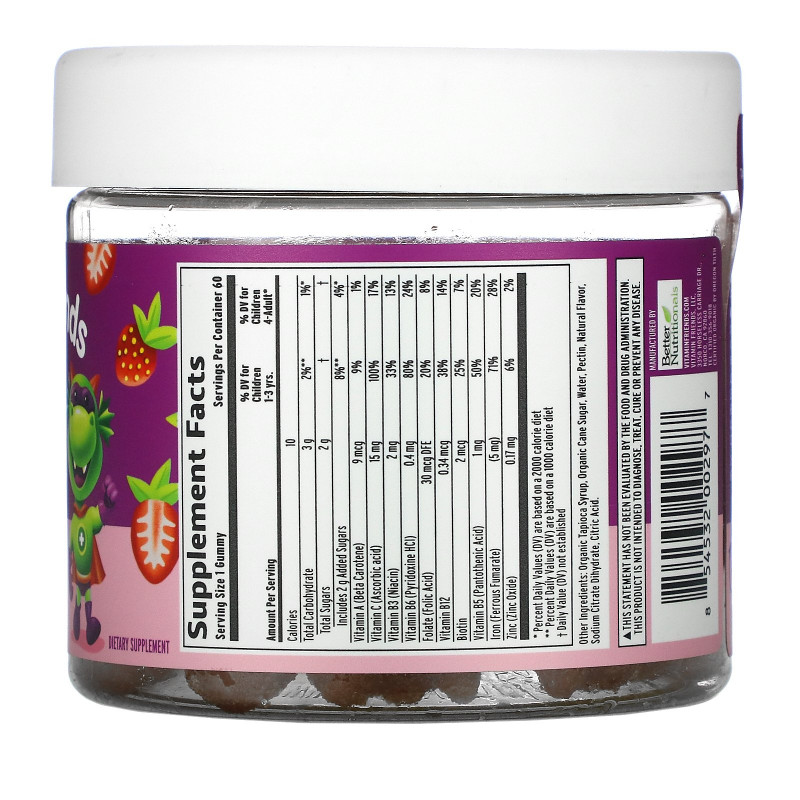 Vitamin Friends Железосодержащие жевательные конфеты мишки клубника 15 мг 60 пектиновых мишек