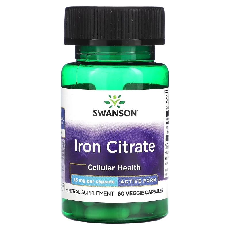 Swanson, Iron Citrate, Active Form, 25 mg, 60 Veggie Capsules