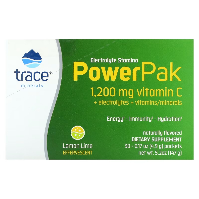 Trace Minerals Research Электролиты для выносливости Power Pak с лимоном и лаймом 32 пакетика по 023 унции (6.4 гр) каждом