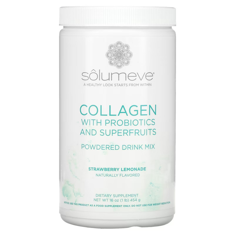 Solumeve, Radiant Beauty, Grass-Fed Collagen, Probiotics & Superfruits Powdered Drink Mix, Strawberry Lemonade, 16 oz (454 g)